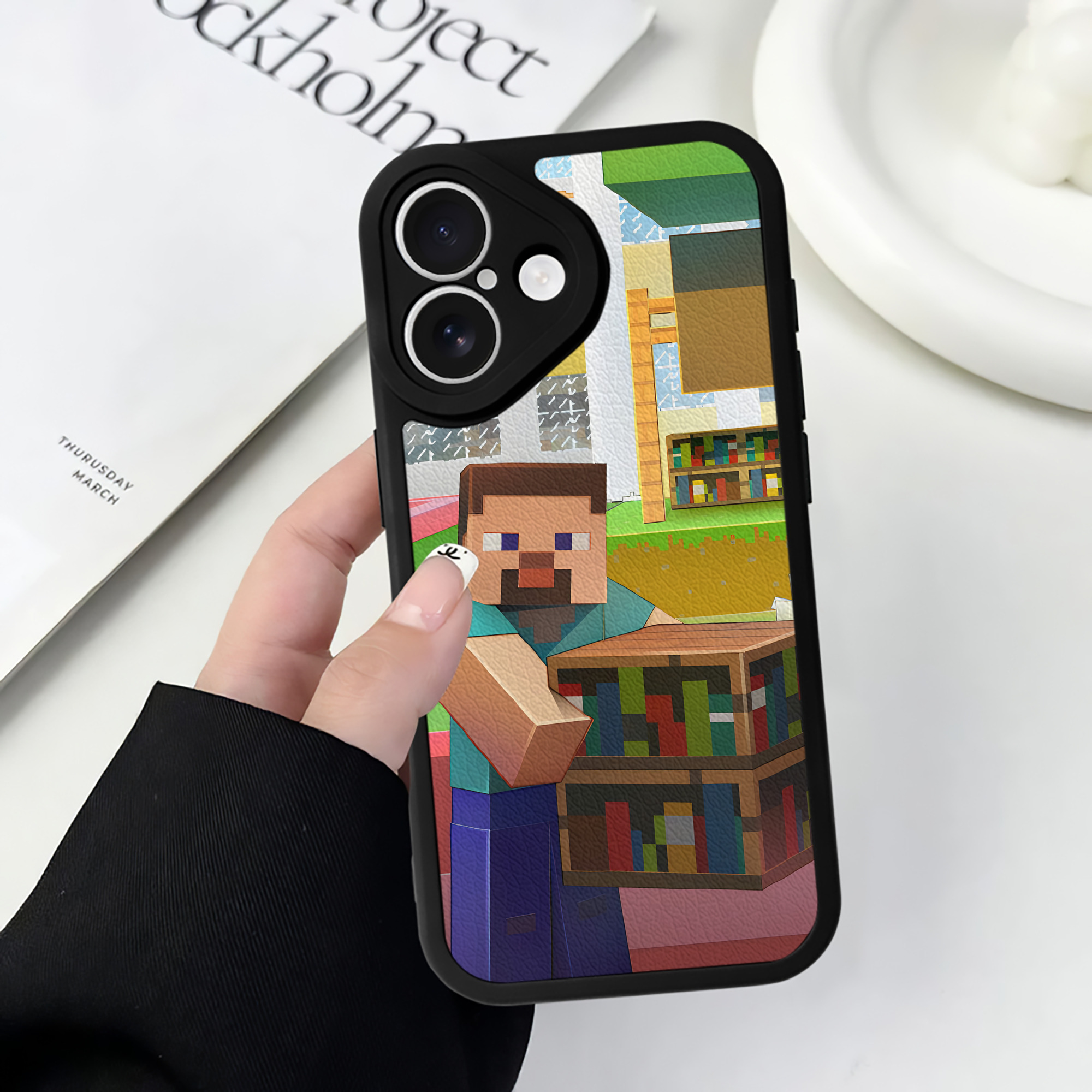 （画像用） マインクラフト ブロックの世界 Minecraft MC Block world 【iPhone 16シリーズ対応】シリコンスマホケース（レザー調） 材質：シリコン